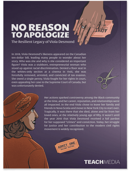 Back cover of Viola Desmond book and graphic novel
